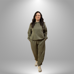 zenski komplet trenerice maslinasto zelena kapuljaca oversize