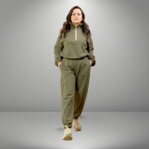 zenski komplet trenerice maslinasto zelena zip