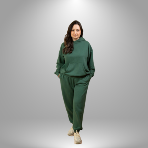 zenski komplet trenerice tamno zelena kapuljaca oversize