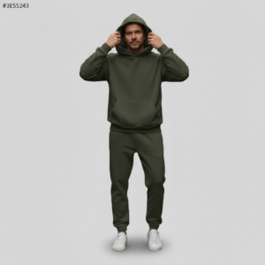 muski komplet trenerke oversize tamno zelena sa kapuljcom i dzepom