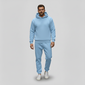 muski komplet trenerke oversize plava pastel sa kapuljcom