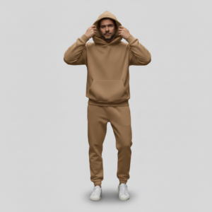 muski komplet trenerke oversize braon sa kapuljcom i dzepom